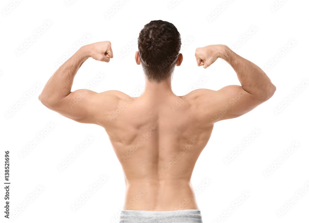 Handsome sporty man on white background