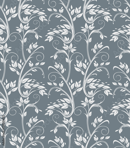 Luxury floral seamless pattern. Elegant curly vine with leaves. 