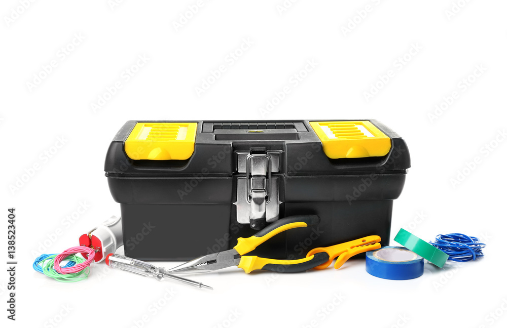 Box with tools on white background Box with tools on white background