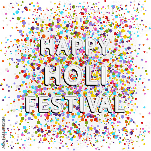 vector colored rounded font lettering of happy holi festival on color full splash dots background