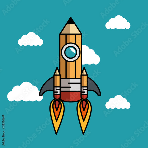 rocket pencil flying icon vector illustration design © Gstudio