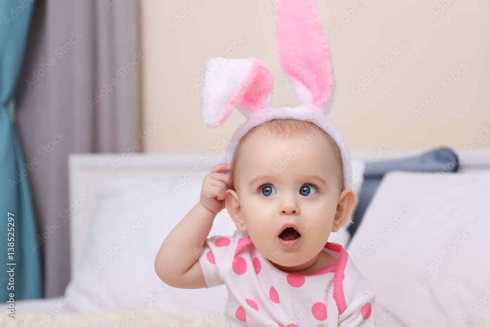 Cute funny baby with bunny ears at home Cute funny baby with bunny ears at home
