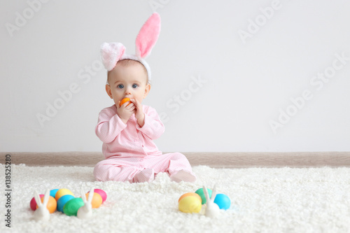 Cute funny baby with bunny ...