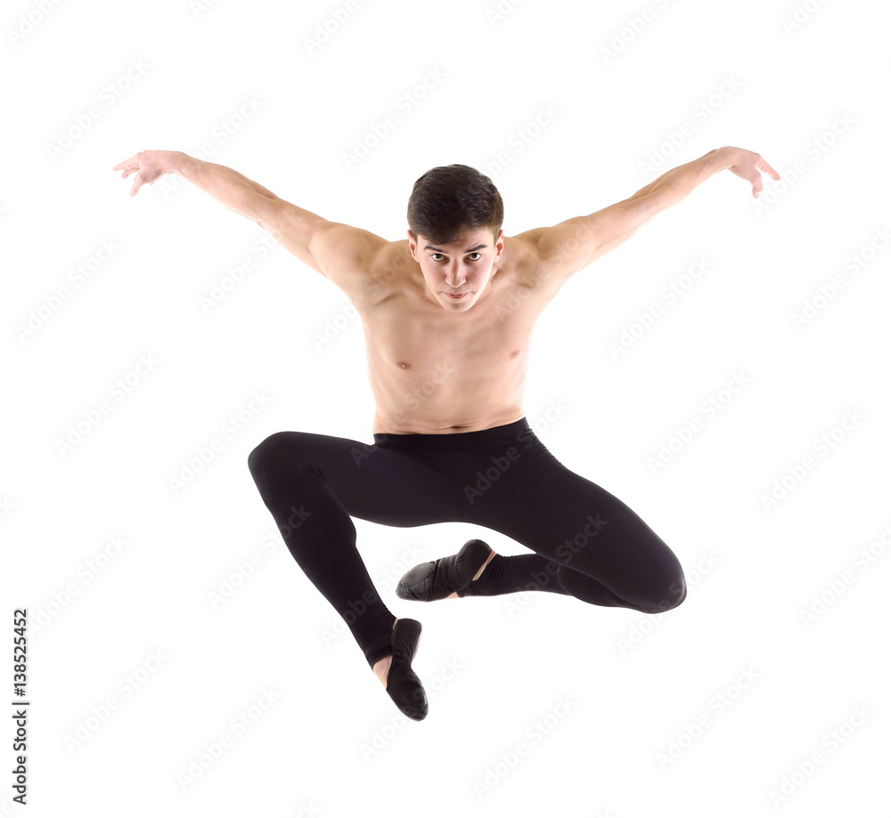 Handsome young ballet dancer on white background