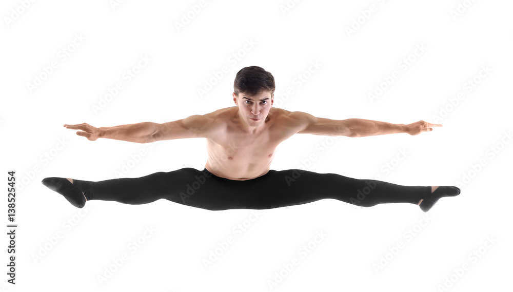 Handsome young ballet dancer on white background