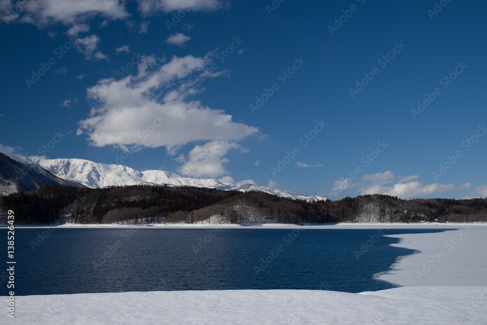 青木湖と北アルプス（冬）