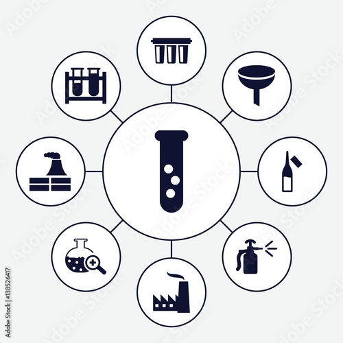 Set of 9 chemical filled icons