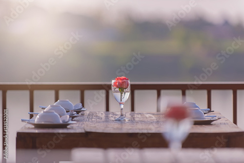 Photography Restaurant table near riverside