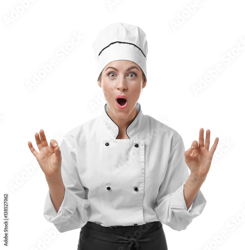 Portrait of female chef iso...
