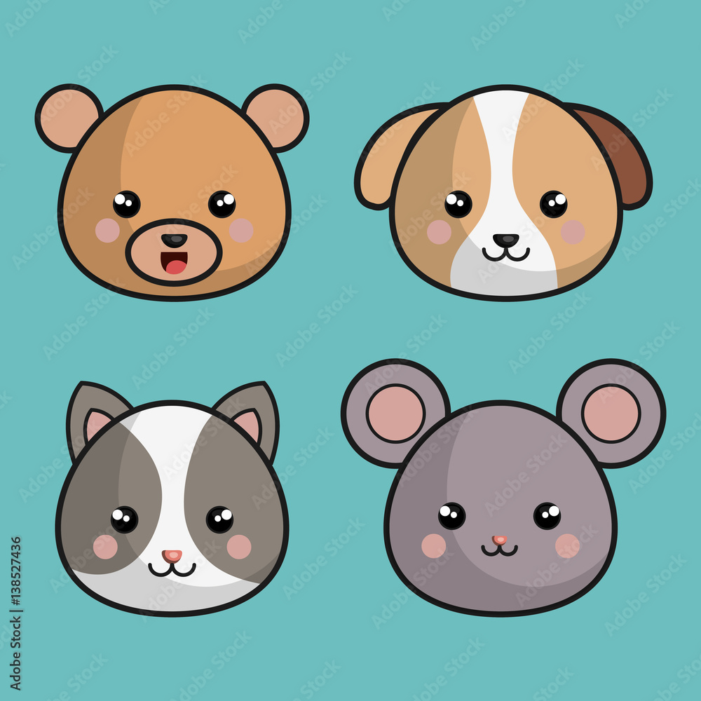 cute animals kawaii style vector illustration design