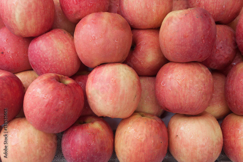 Apples close up at market.