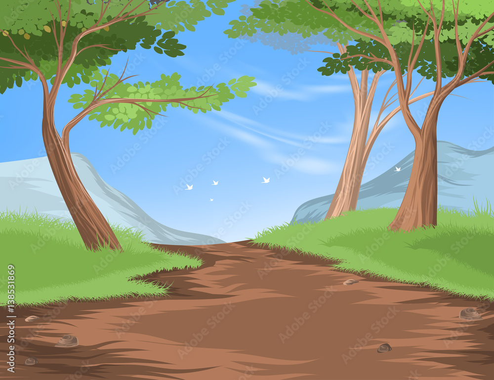 Obraz premium Hiking trail scene vector nature landscape background