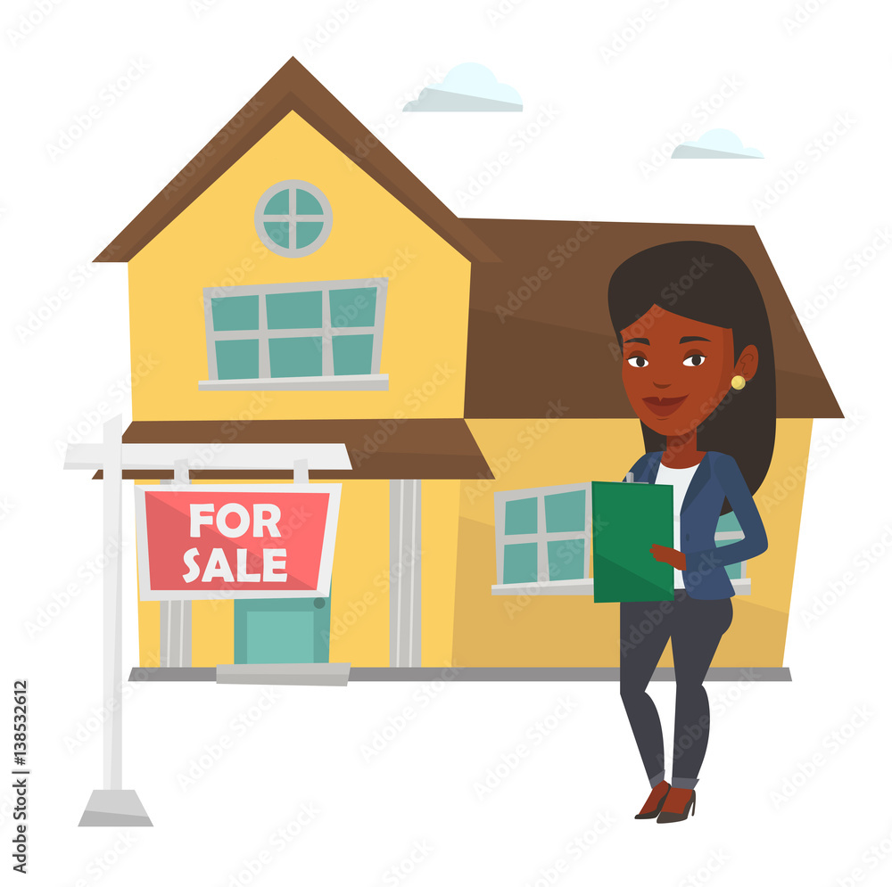 Real estate agent signing home purchase contract. Real estate agent signing home purchase contract.