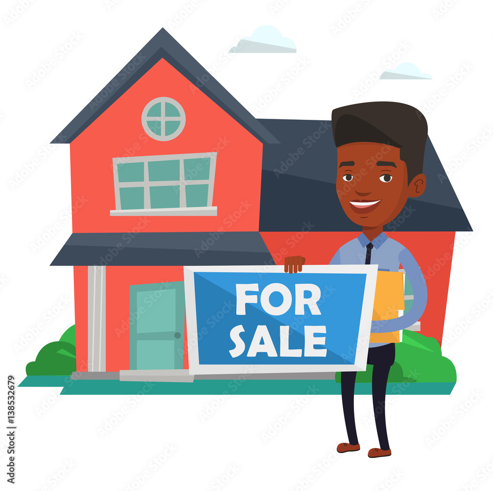 Young african-american realtor offering house. Young african-american realtor offering house.