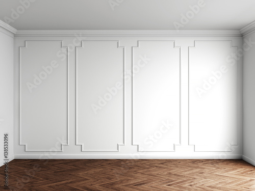 3d render of white interior with panels on wall