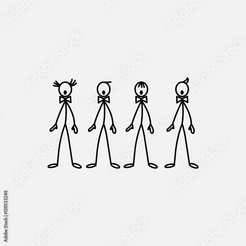 Cartoon icon of sketch stick singers figures in cute miniature scenes.