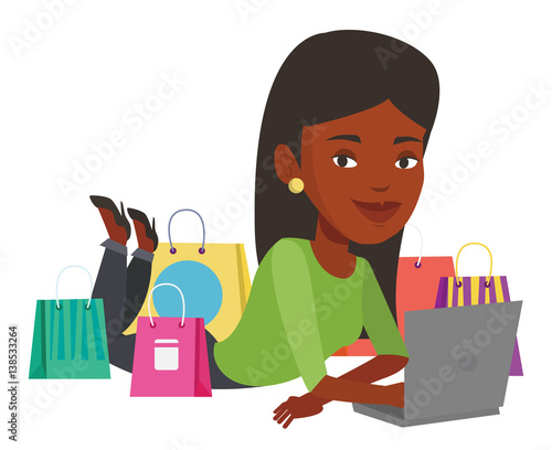 Woman shopping online vector illustration.