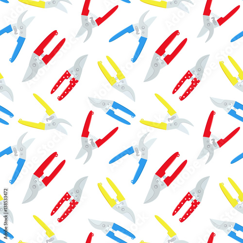 seamless texture with gardening pruners on white background