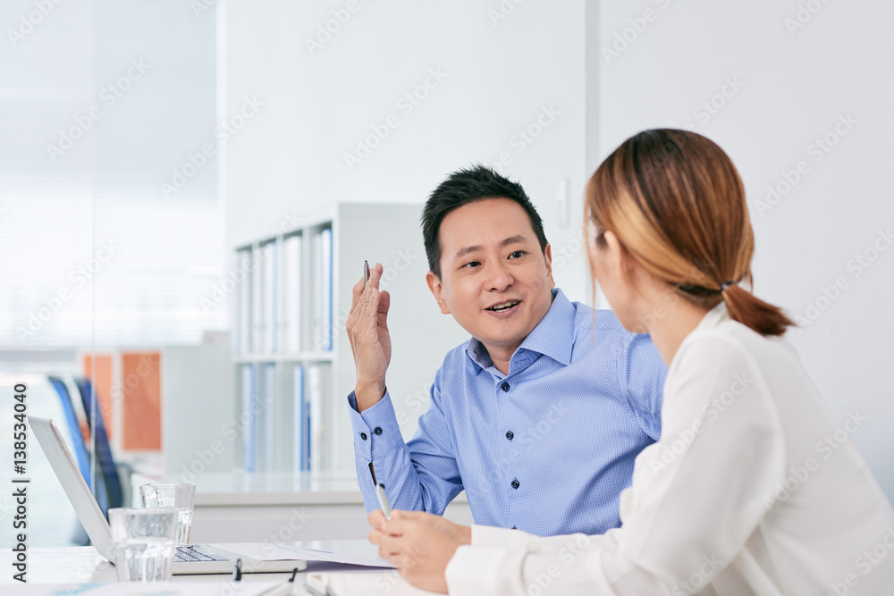 Talking to colleague Talking to colleague