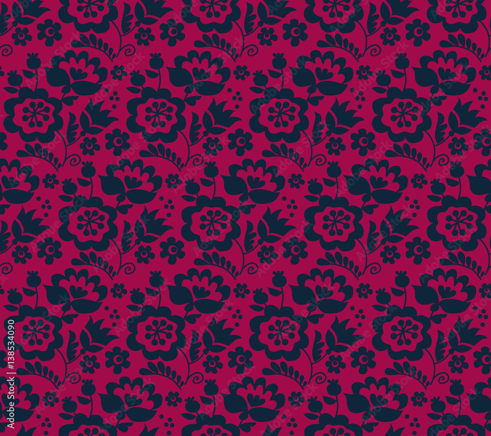 Simple floral decorative seamless pattern inspired by Ukrainian folk culture. Monochrome red flower repeatable element for cloth, fabric, background, wrapping paper Simple floral decorative seamless pattern inspired by Ukrainian folk culture. Monochrome red flower repeatable element for cloth, fabric, background, wrapping paper