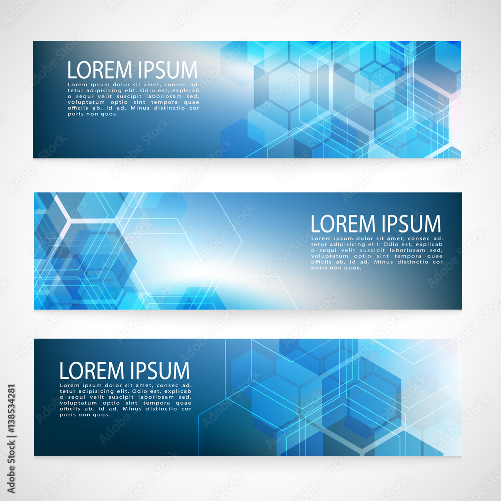 Fototapeta premium Vector Banner Abstract geometric background. Template brochure design. Blue hexagon shape