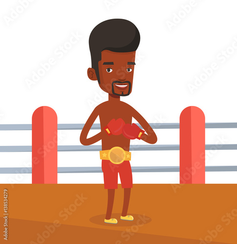 Confident boxer in the ring vector illustration.