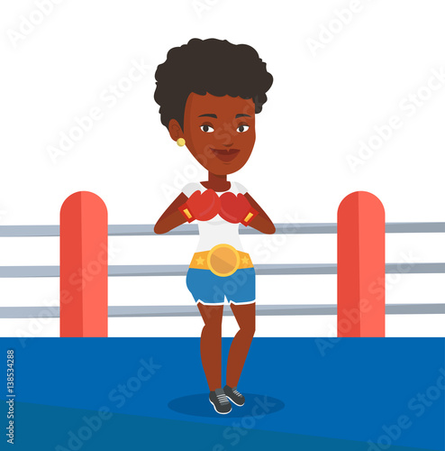 Confident boxer in the ring vector illustration.