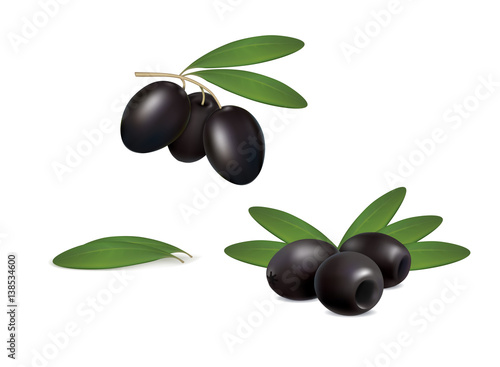 set black olives on white background