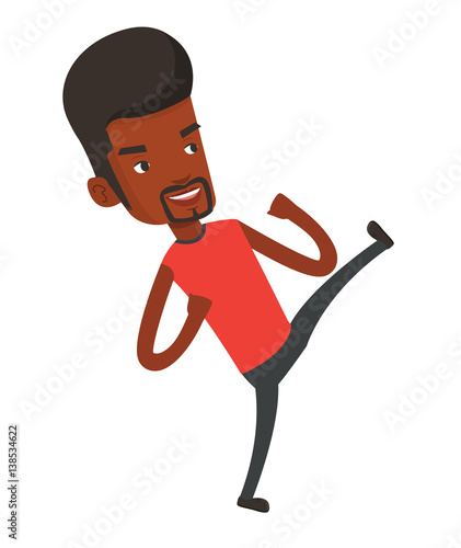 African-american smiling boxer exercising.