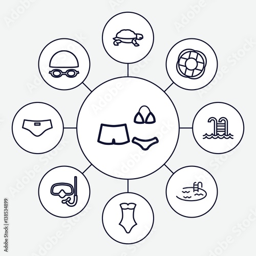 Set of 9 swim outline icons