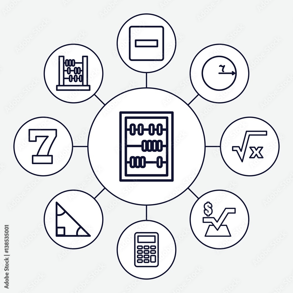 Set of 9 math outline icons Set of 9 math outline icons