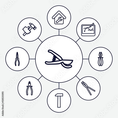 Set of 9 tools outline icons