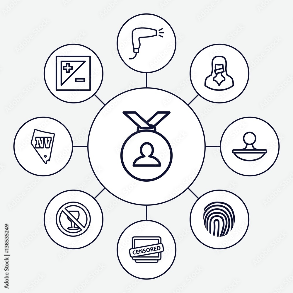 Set of 9 stamp outline icons