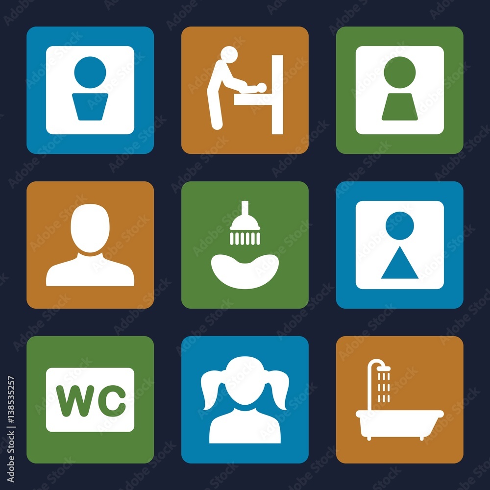 Set of 9 restroom filled icons Set of 9 restroom filled icons