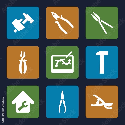 Set of 9 tools filled icons