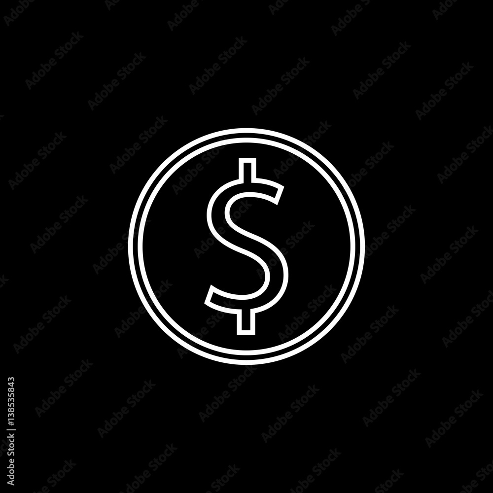 Obraz premium Dollar coin line icon, finance and business, dollar sign vector graphics, a linear pattern on a black background, eps 10.