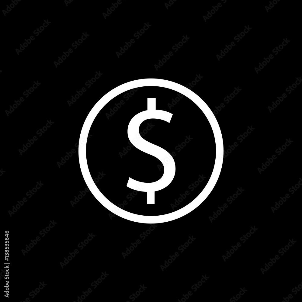 Dollar coin solid icon, finance and business, dollar sign vector graphics, a filled pattern on a black background, eps 10. Dollar coin solid icon, finance and business, dollar sign vector graphics, a filled pattern on a black background, eps 10.