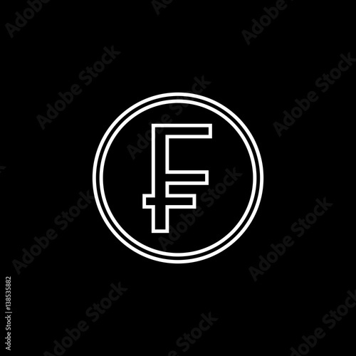 Swiss franc coin line icon  finance and business  franc sign vector graphics  a linear pattern on a black background  eps 10.