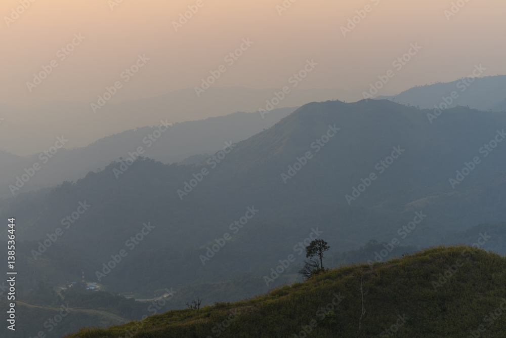 mountain layers with sunset, Thailand