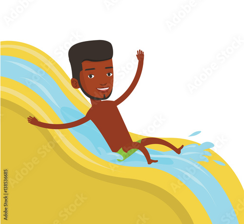 Man riding down waterslide vector illustration.