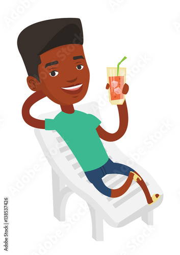 Man relaxing on beach chair vector illustration.