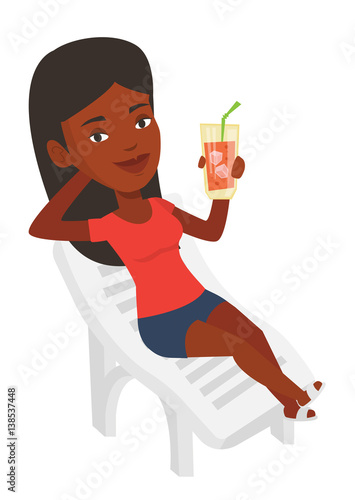 Woman relaxing on beach chair vector illustration.