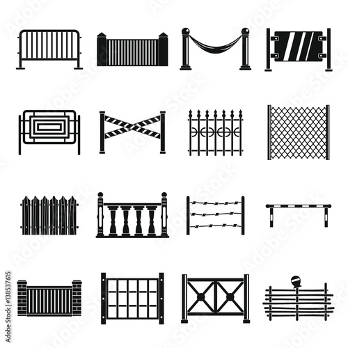 Fencing icons set, simple style