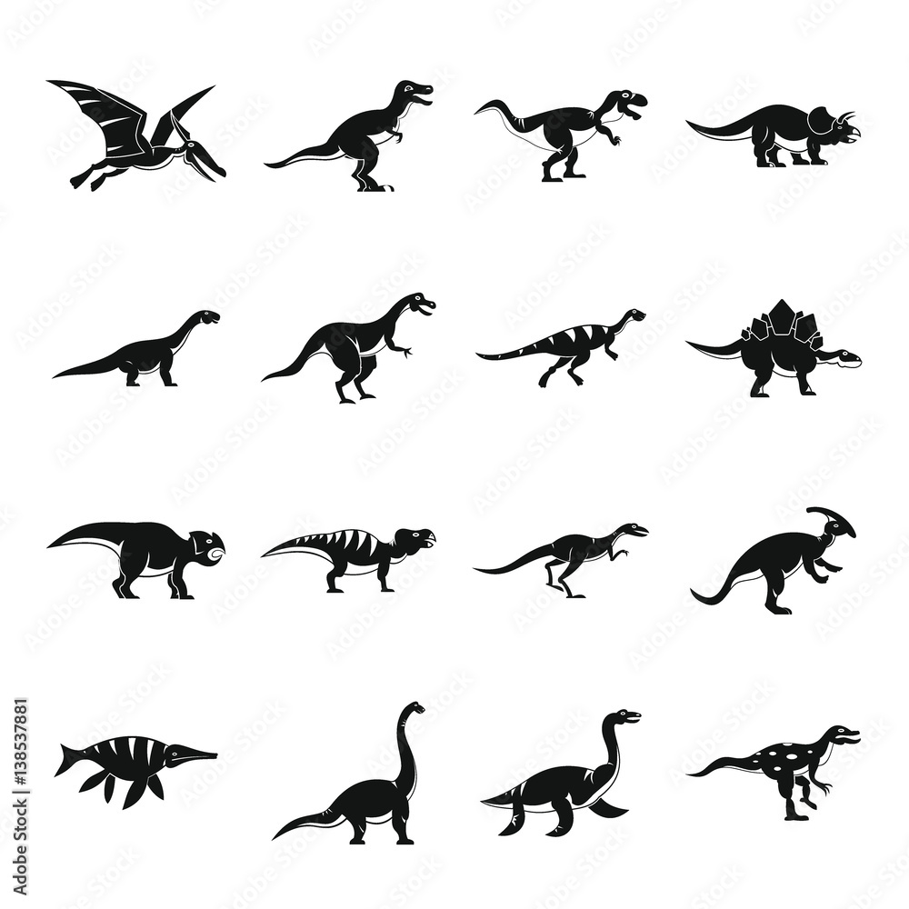 Dinosaur icons set, simple style