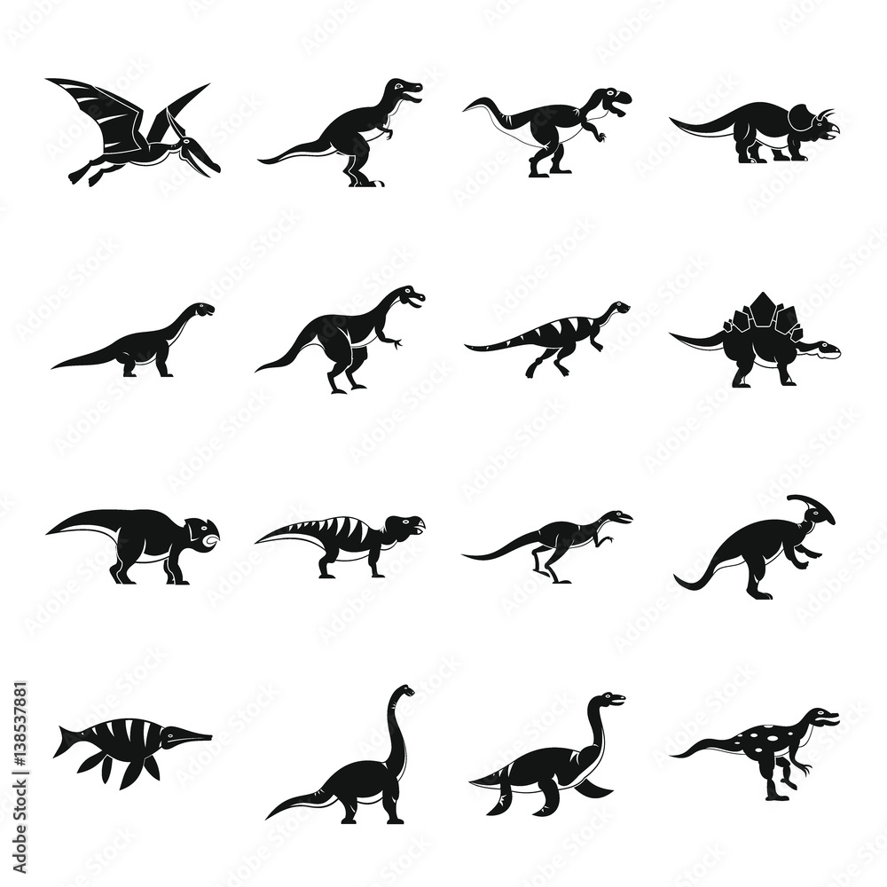 Dinosaur icons set, simple style Dinosaur icons set, simple style