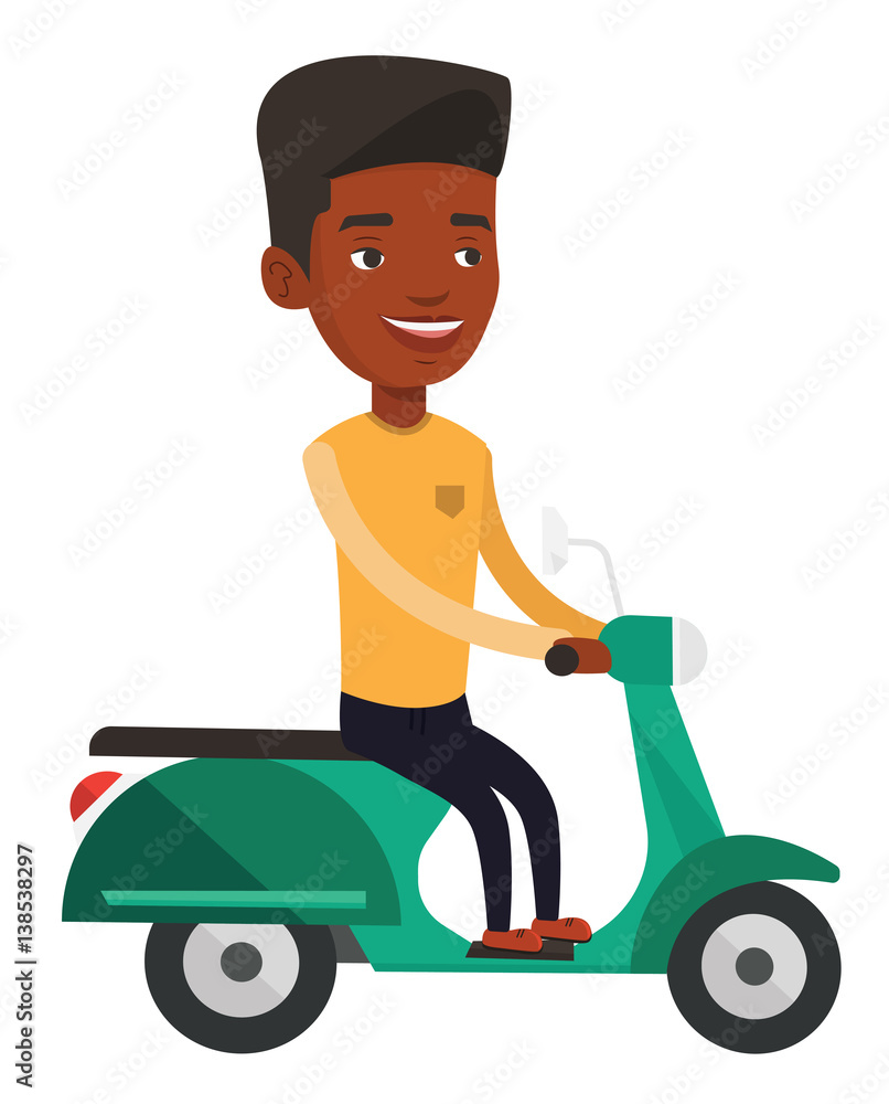 Young african-american man riding scooter. Young african-american man riding scooter.