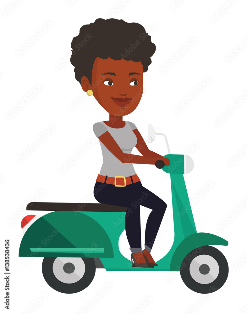 Young african-american woman riding scooter. Young african-american woman riding scooter.