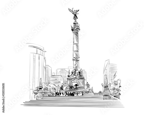 Mexico. Angel of independence column. Hand drawn vector illustration.