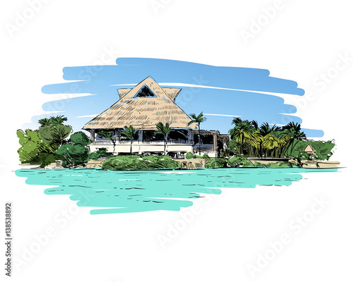 Mexico. Xel-Ha park. Hand drawn vector illustration.