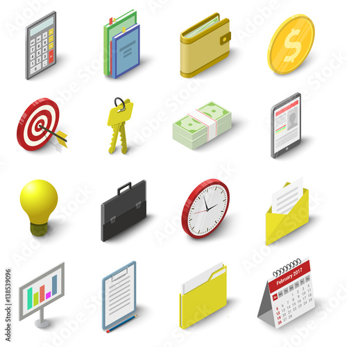 Business icons set, isometric 3d style